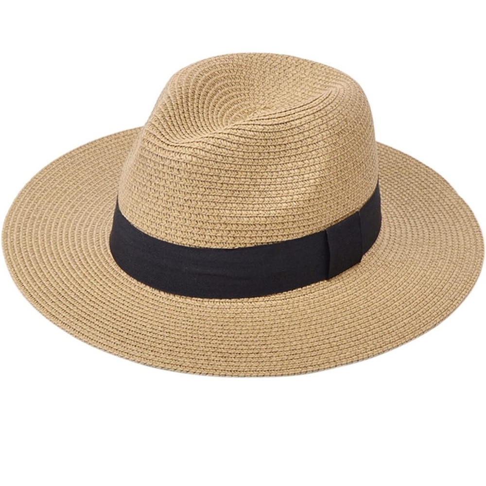 Elegant Tan Straw Hat with Black Band